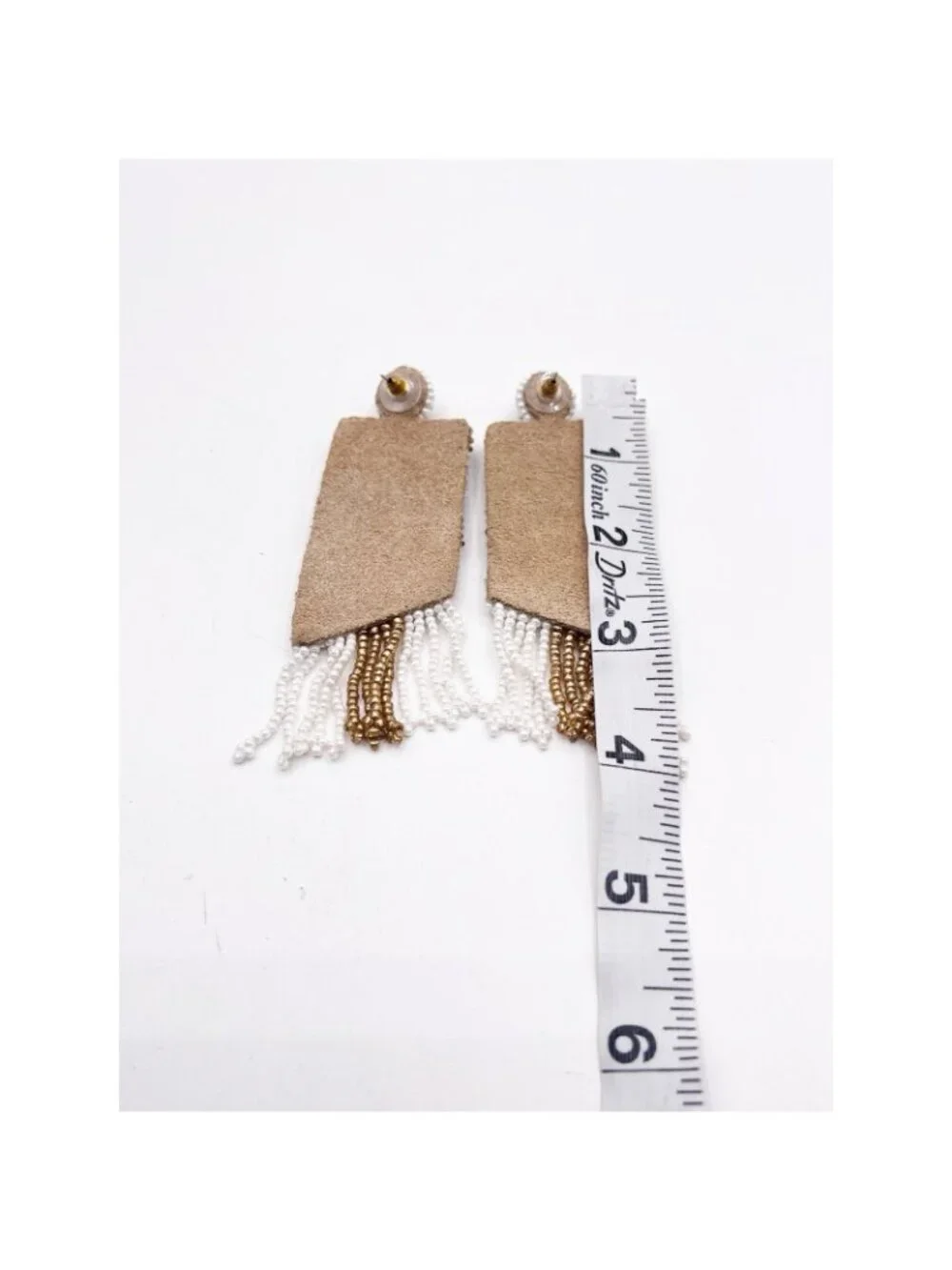 Boho White Gold Seed Bead Fringe Dangle Earrings Western Statement Festival